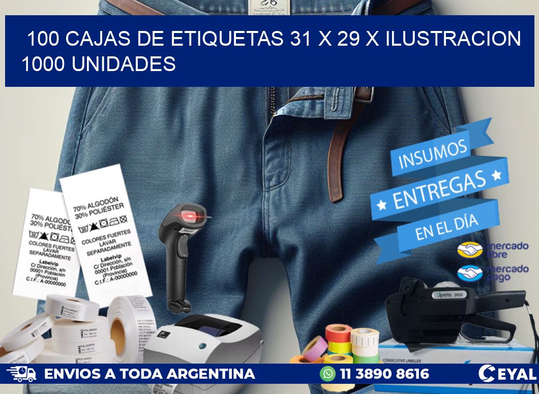 100 CAJAS DE ETIQUETAS 31 x 29 X ILUSTRACION 1000 UNIDADES