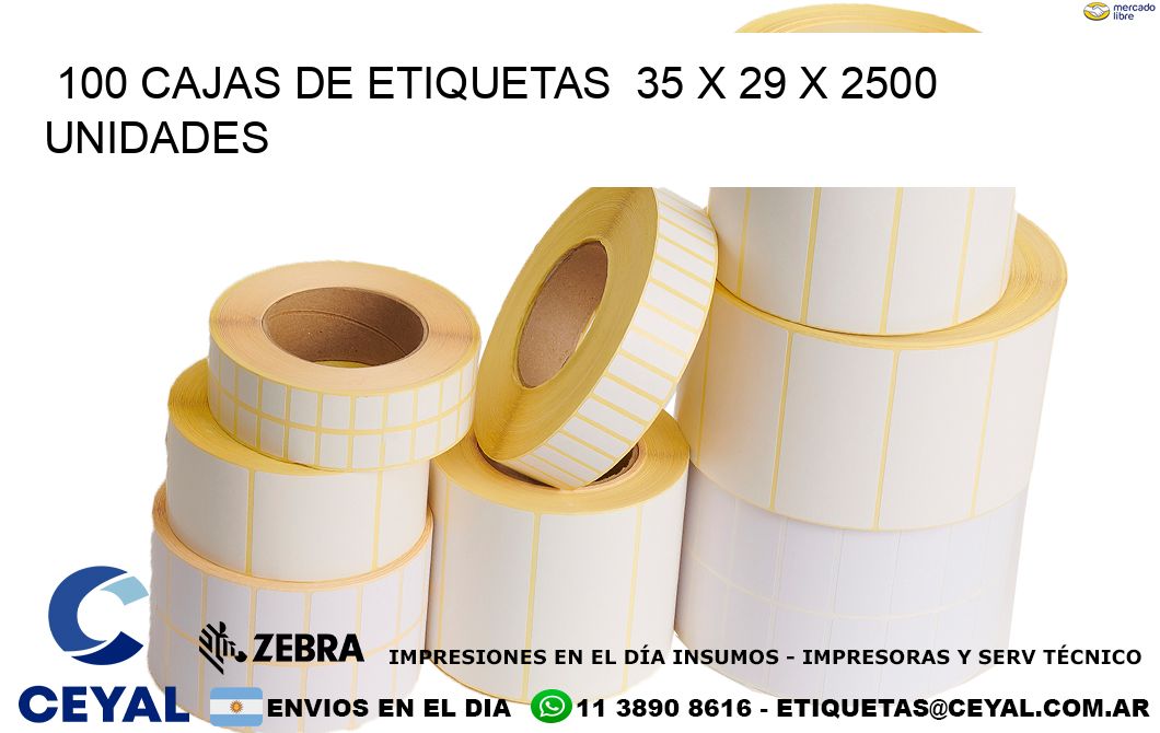 100 CAJAS DE ETIQUETAS  35 x 29 X 2500 UNIDADES