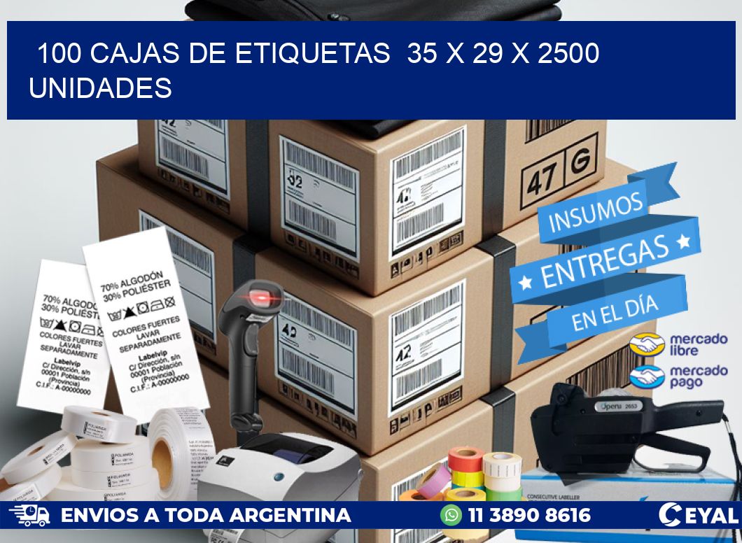 100 CAJAS DE ETIQUETAS  35 x 29 X 2500 UNIDADES