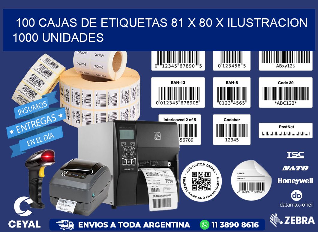 100 CAJAS DE ETIQUETAS 81 x 80 X ILUSTRACION 1000 UNIDADES