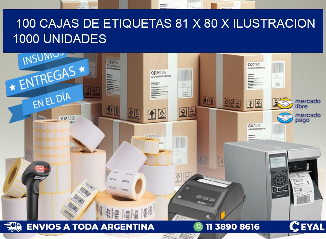 100 CAJAS DE ETIQUETAS 81 x 80 X ILUSTRACION 1000 UNIDADES