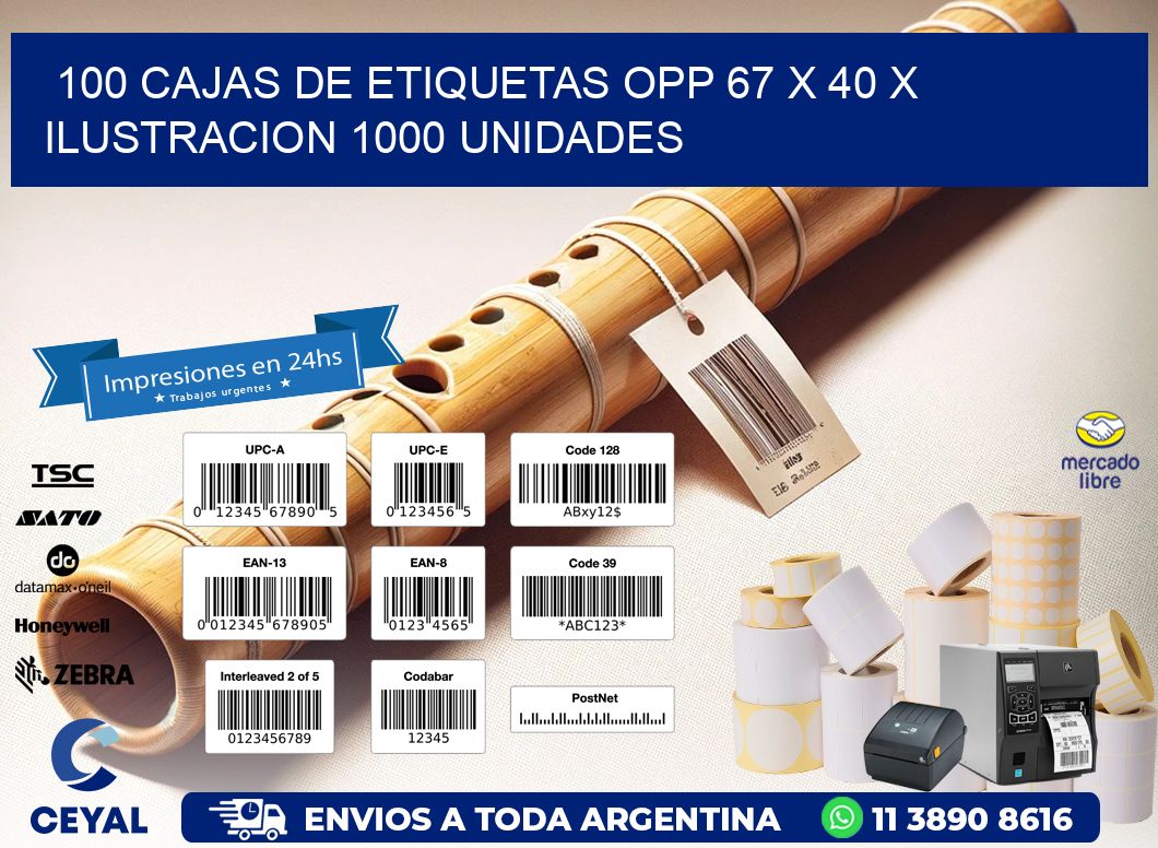 100 CAJAS DE ETIQUETAS OPP 67 x 40 X ILUSTRACION 1000 UNIDADES