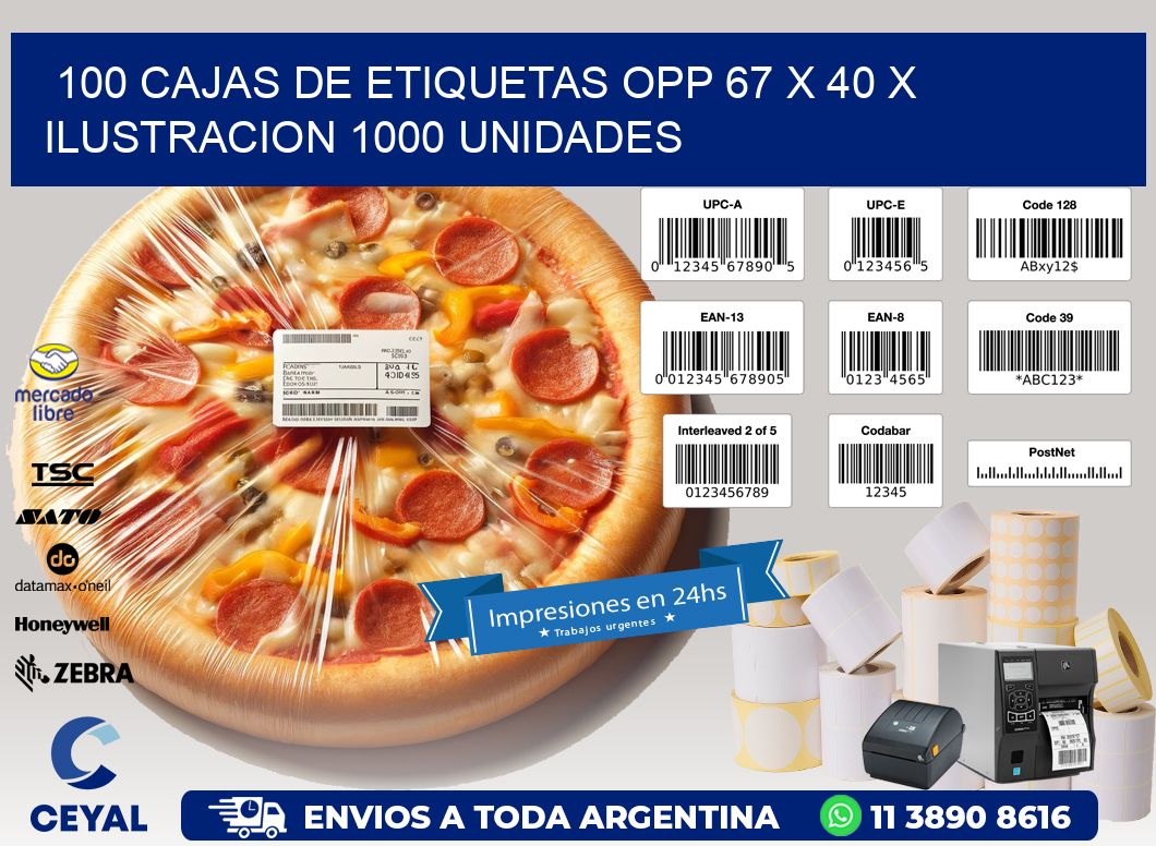 100 CAJAS DE ETIQUETAS OPP 67 x 40 X ILUSTRACION 1000 UNIDADES