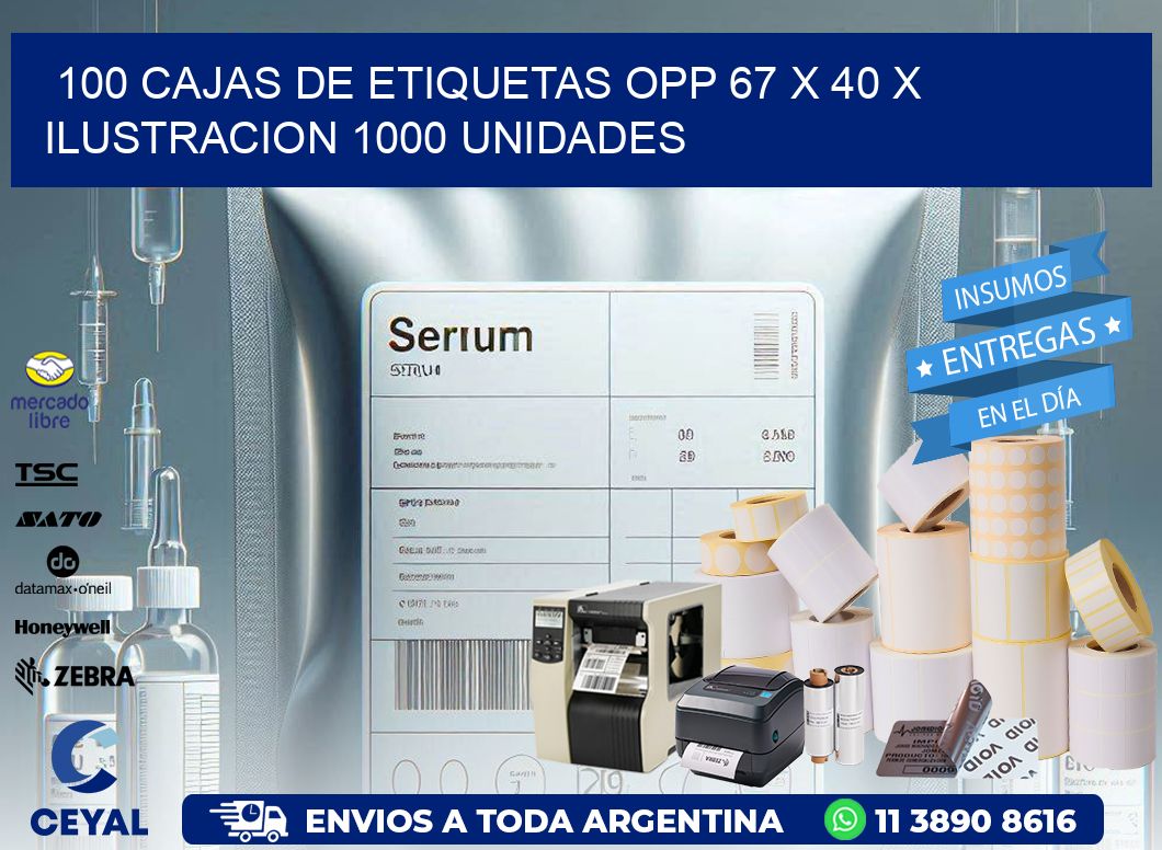 100 CAJAS DE ETIQUETAS OPP 67 x 40 X ILUSTRACION 1000 UNIDADES