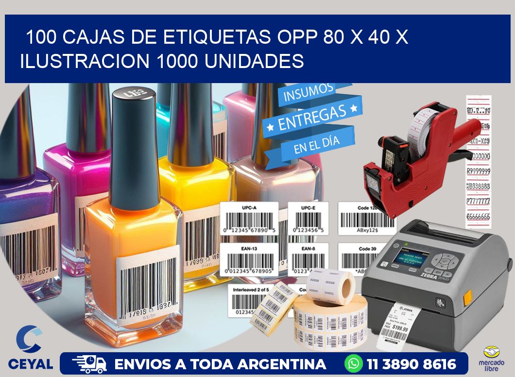 100 CAJAS DE ETIQUETAS OPP 80 x 40 X ILUSTRACION 1000 UNIDADES