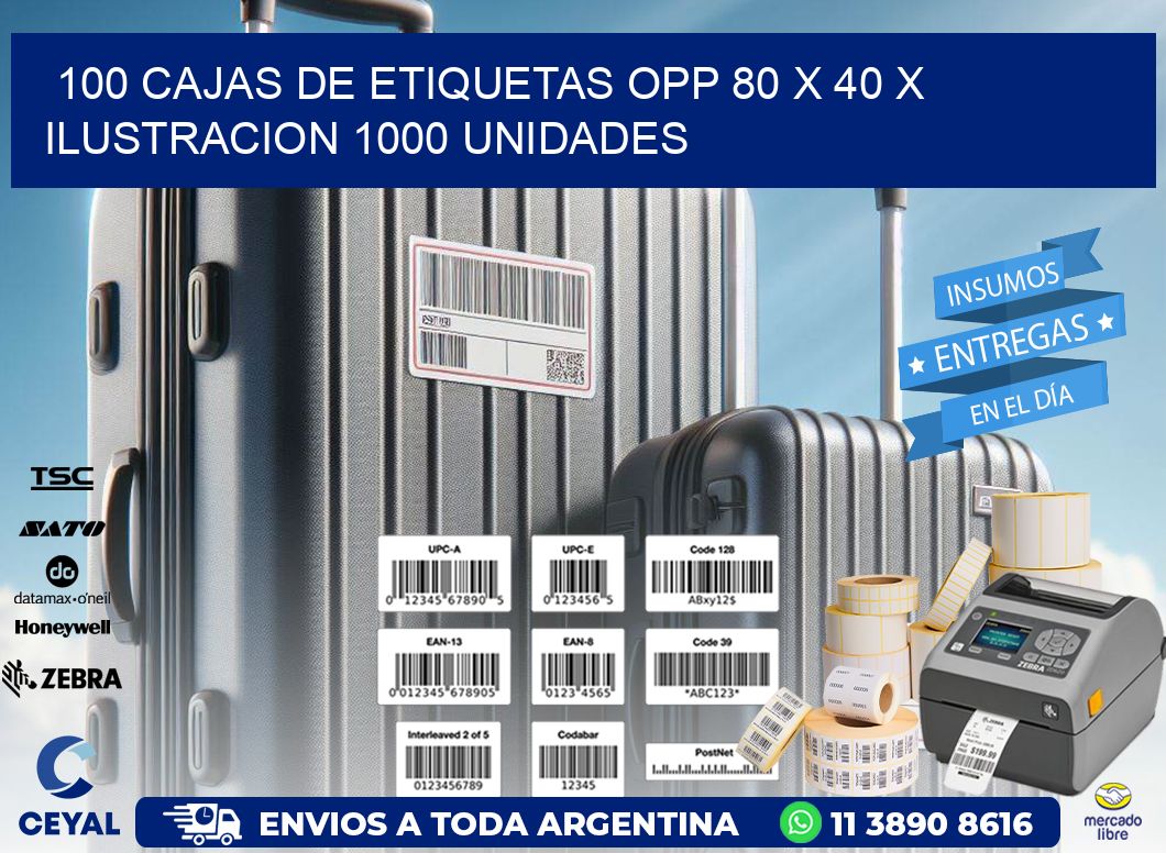 100 CAJAS DE ETIQUETAS OPP 80 x 40 X ILUSTRACION 1000 UNIDADES