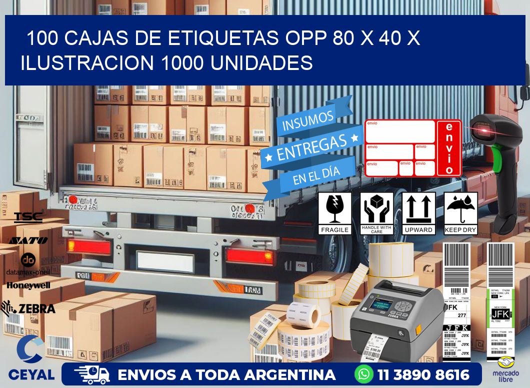 100 CAJAS DE ETIQUETAS OPP 80 x 40 X ILUSTRACION 1000 UNIDADES