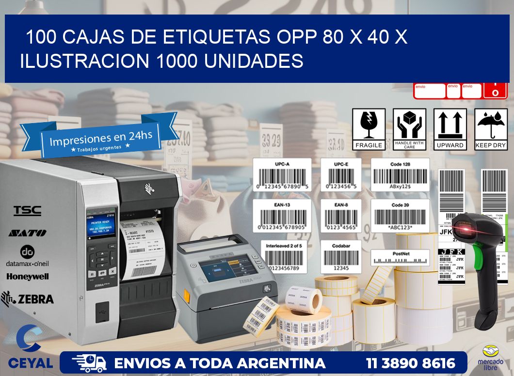 100 CAJAS DE ETIQUETAS OPP 80 x 40 X ILUSTRACION 1000 UNIDADES