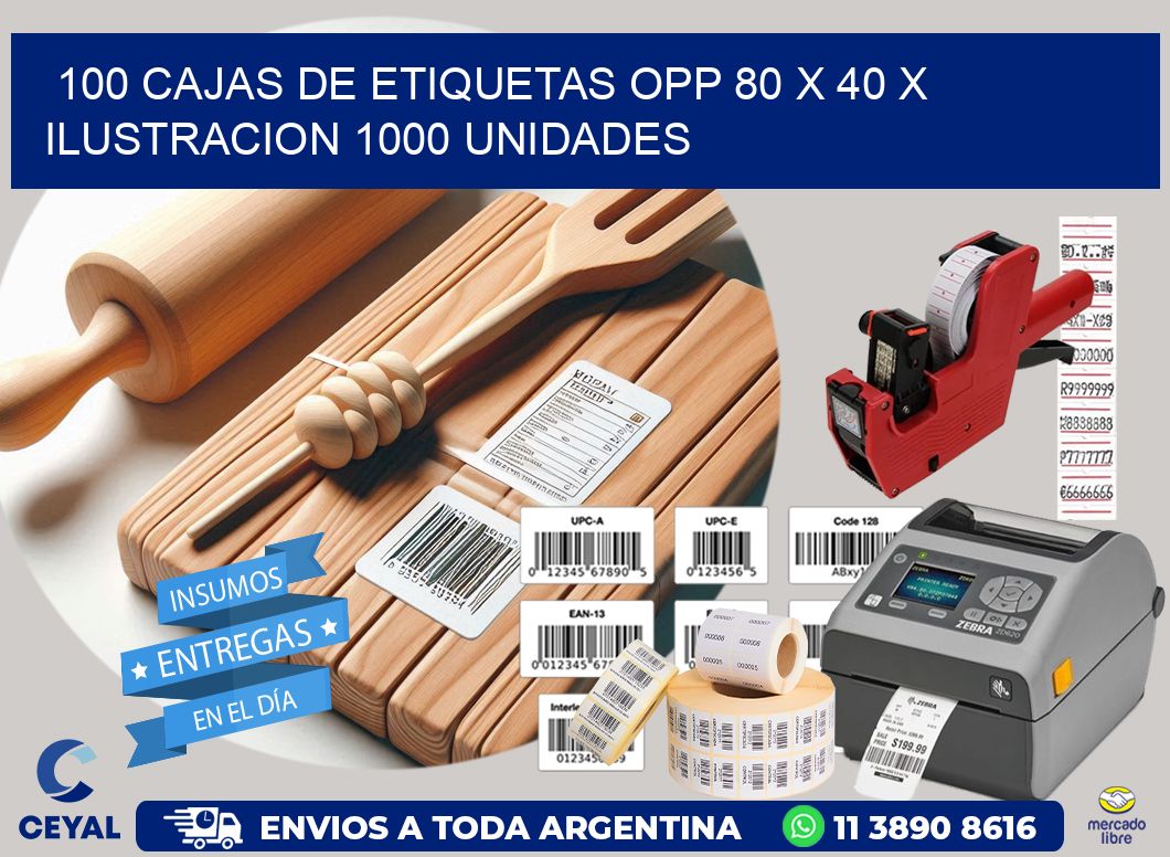 100 CAJAS DE ETIQUETAS OPP 80 x 40 X ILUSTRACION 1000 UNIDADES