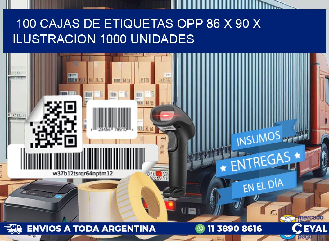 100 CAJAS DE ETIQUETAS OPP 86 x 90 X ILUSTRACION 1000 UNIDADES