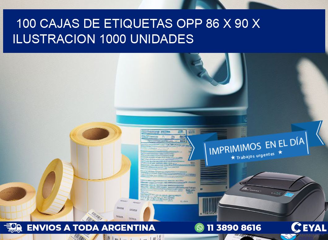 100 CAJAS DE ETIQUETAS OPP 86 x 90 X ILUSTRACION 1000 UNIDADES