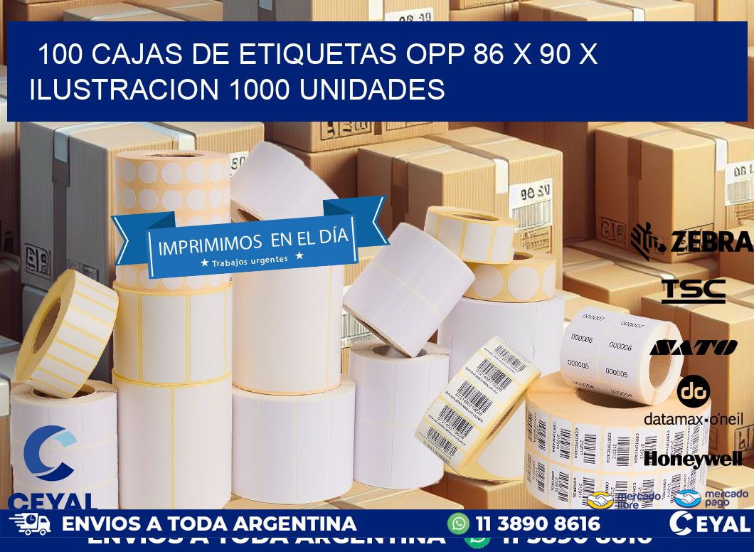 100 CAJAS DE ETIQUETAS OPP 86 x 90 X ILUSTRACION 1000 UNIDADES