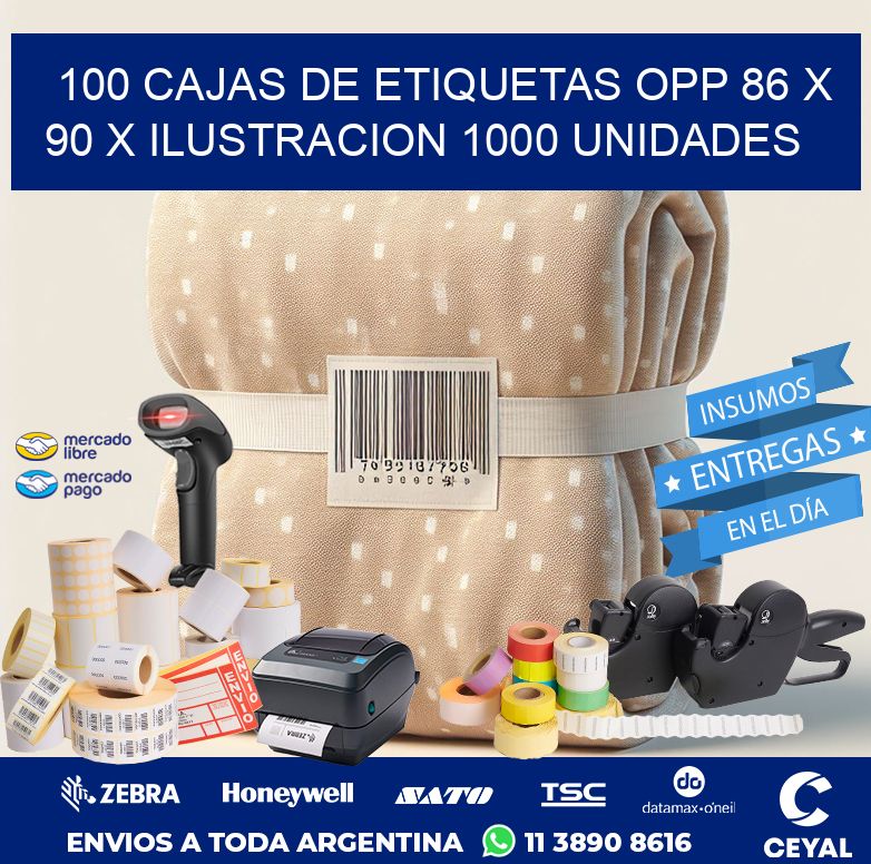 100 CAJAS DE ETIQUETAS OPP 86 x 90 X ILUSTRACION 1000 UNIDADES