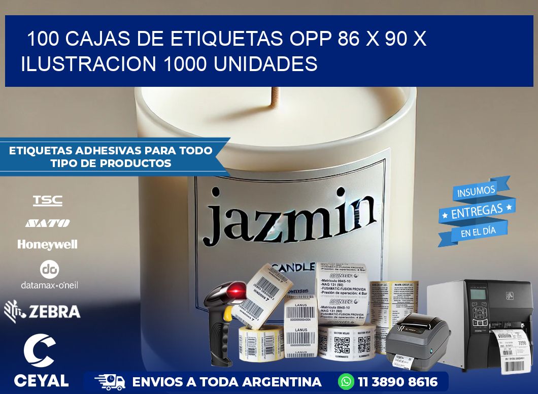 100 CAJAS DE ETIQUETAS OPP 86 x 90 X ILUSTRACION 1000 UNIDADES