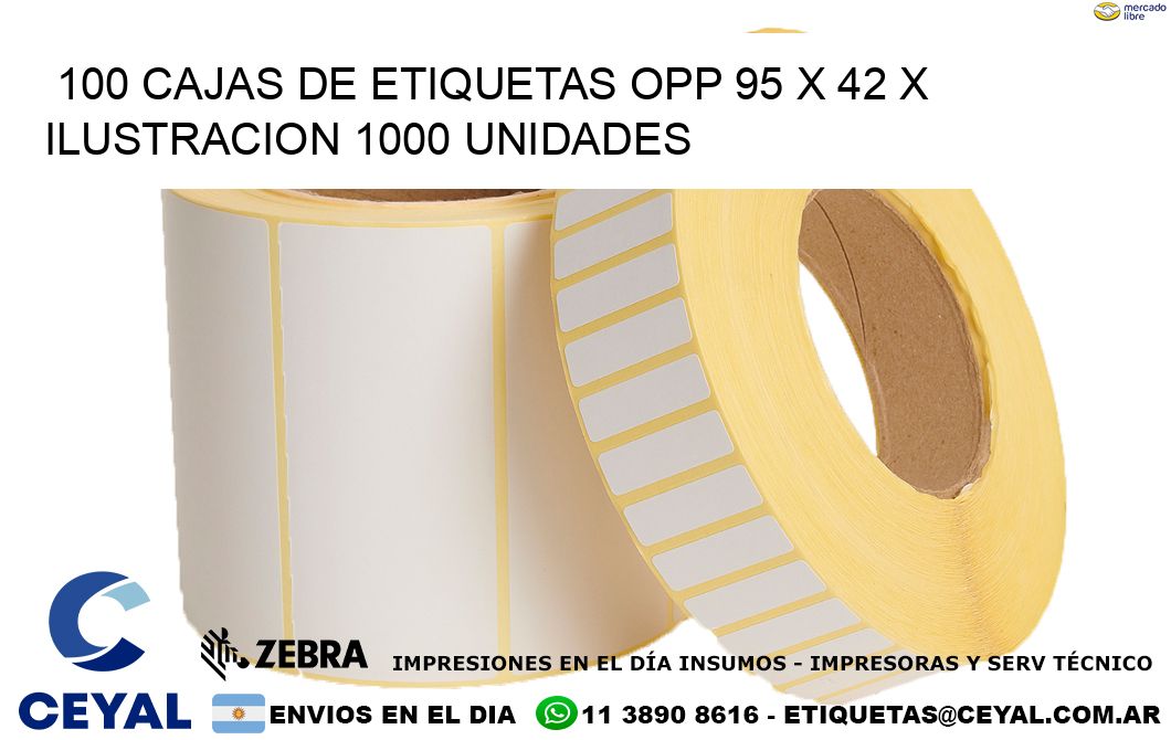 100 CAJAS DE ETIQUETAS OPP 95 x 42 X ILUSTRACION 1000 UNIDADES