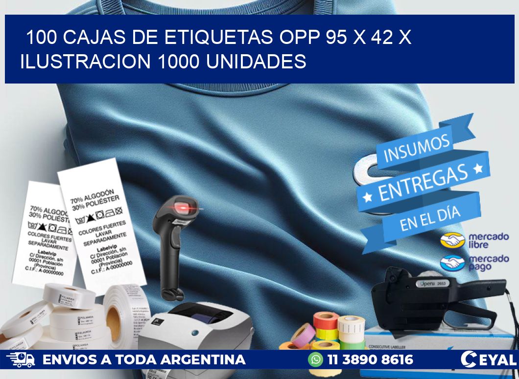 100 CAJAS DE ETIQUETAS OPP 95 x 42 X ILUSTRACION 1000 UNIDADES