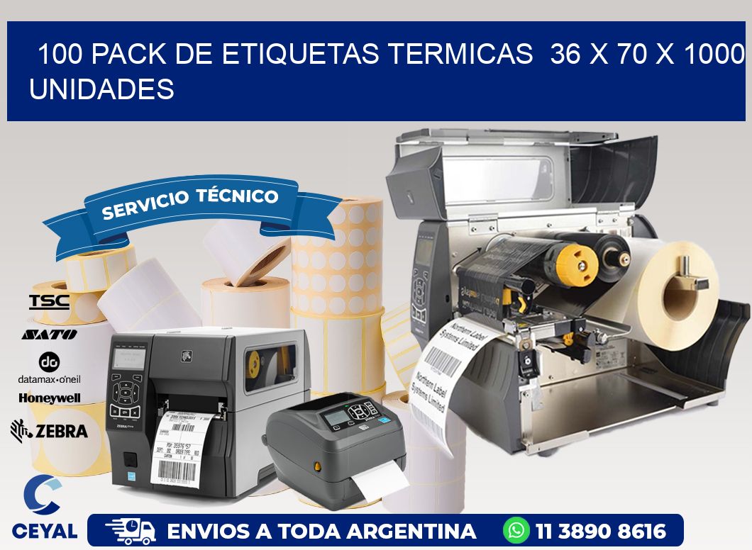 100 PACK DE ETIQUETAS TERMICAS  36 x 70 X 1000 UNIDADES