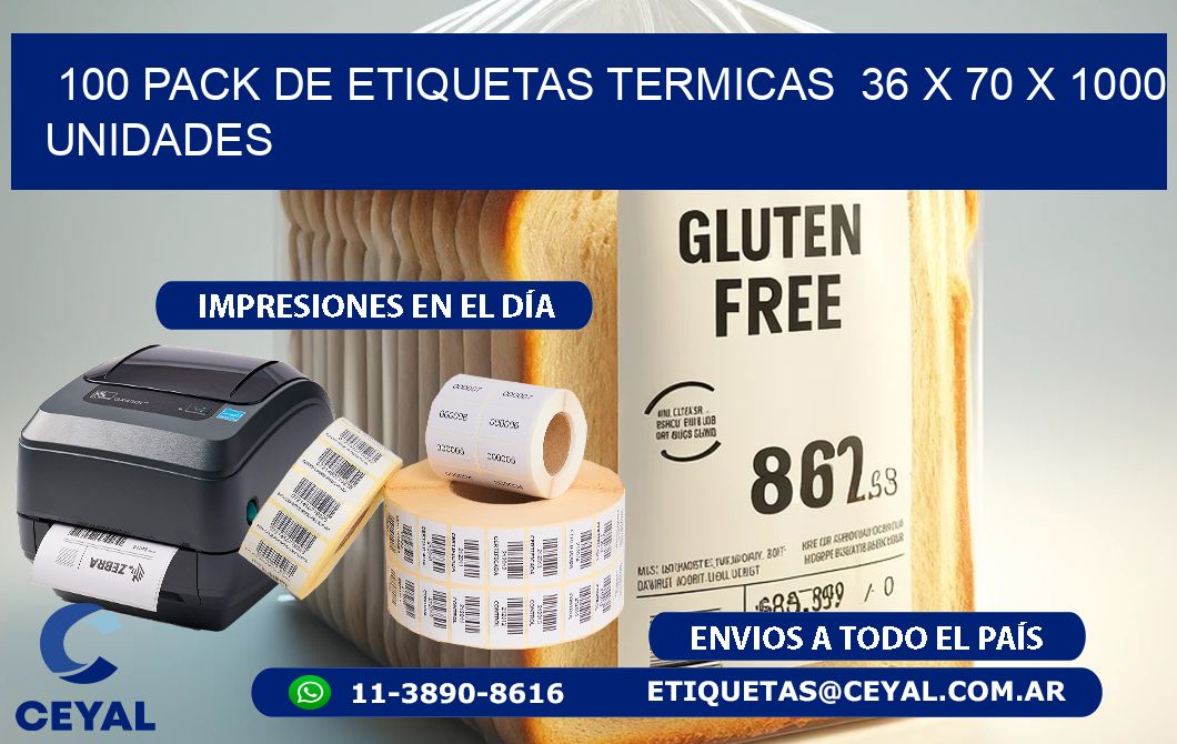 100 PACK DE ETIQUETAS TERMICAS  36 x 70 X 1000 UNIDADES