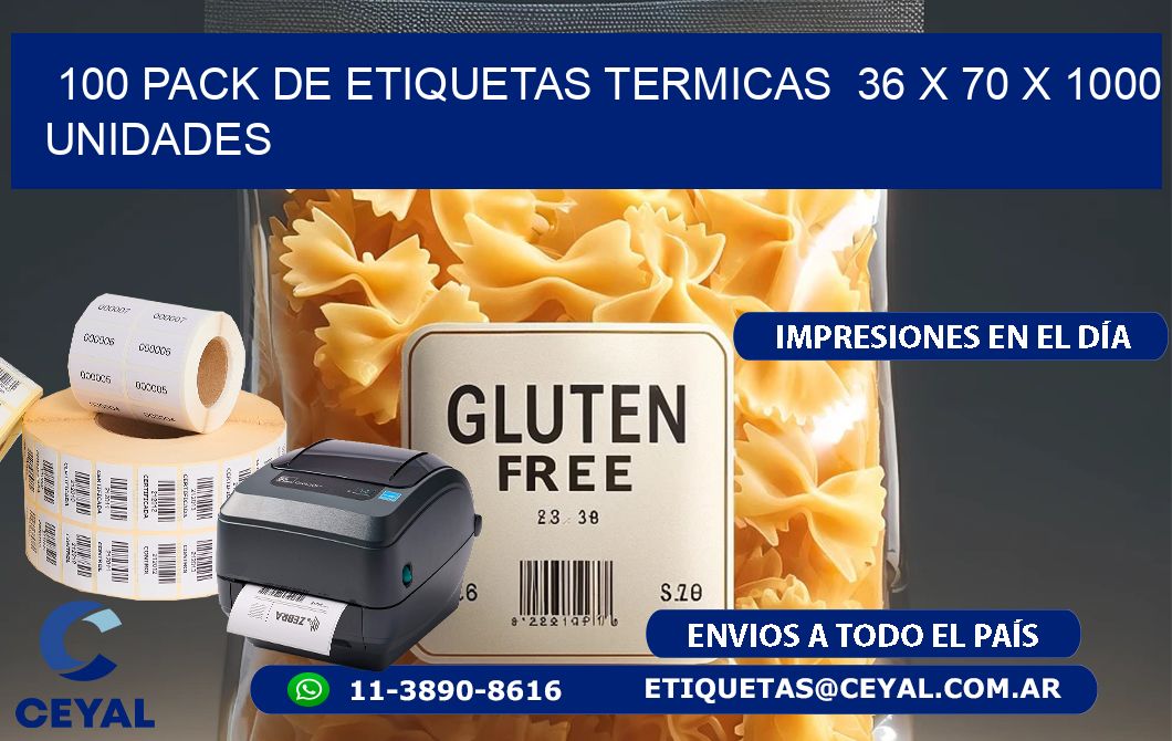 100 PACK DE ETIQUETAS TERMICAS  36 x 70 X 1000 UNIDADES