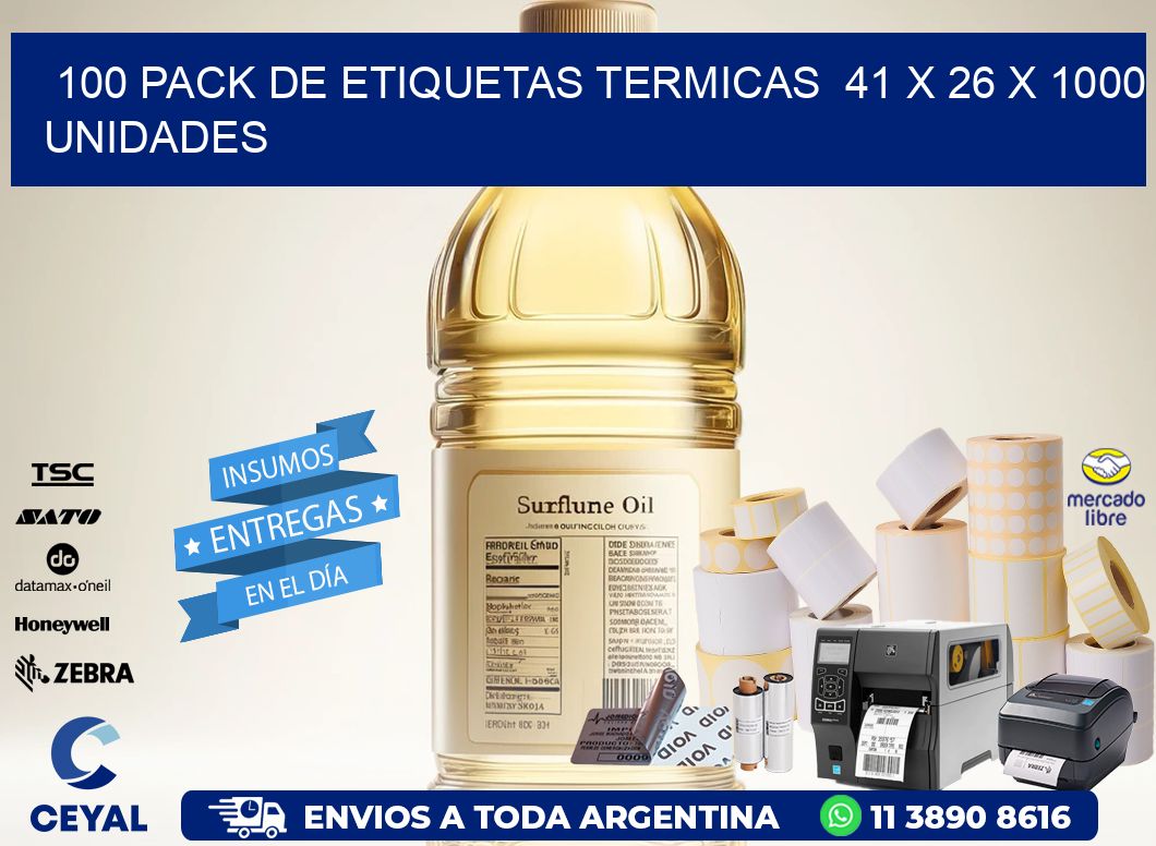 100 PACK DE ETIQUETAS TERMICAS  41 x 26 X 1000 UNIDADES