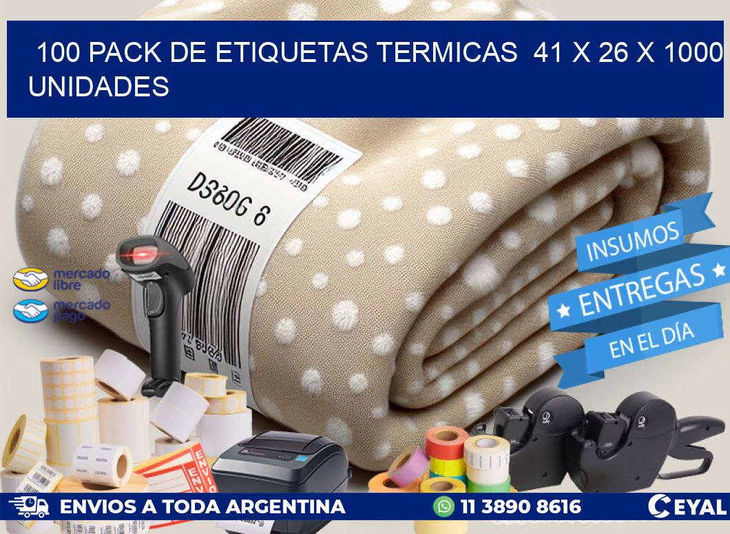 100 PACK DE ETIQUETAS TERMICAS  41 x 26 X 1000 UNIDADES