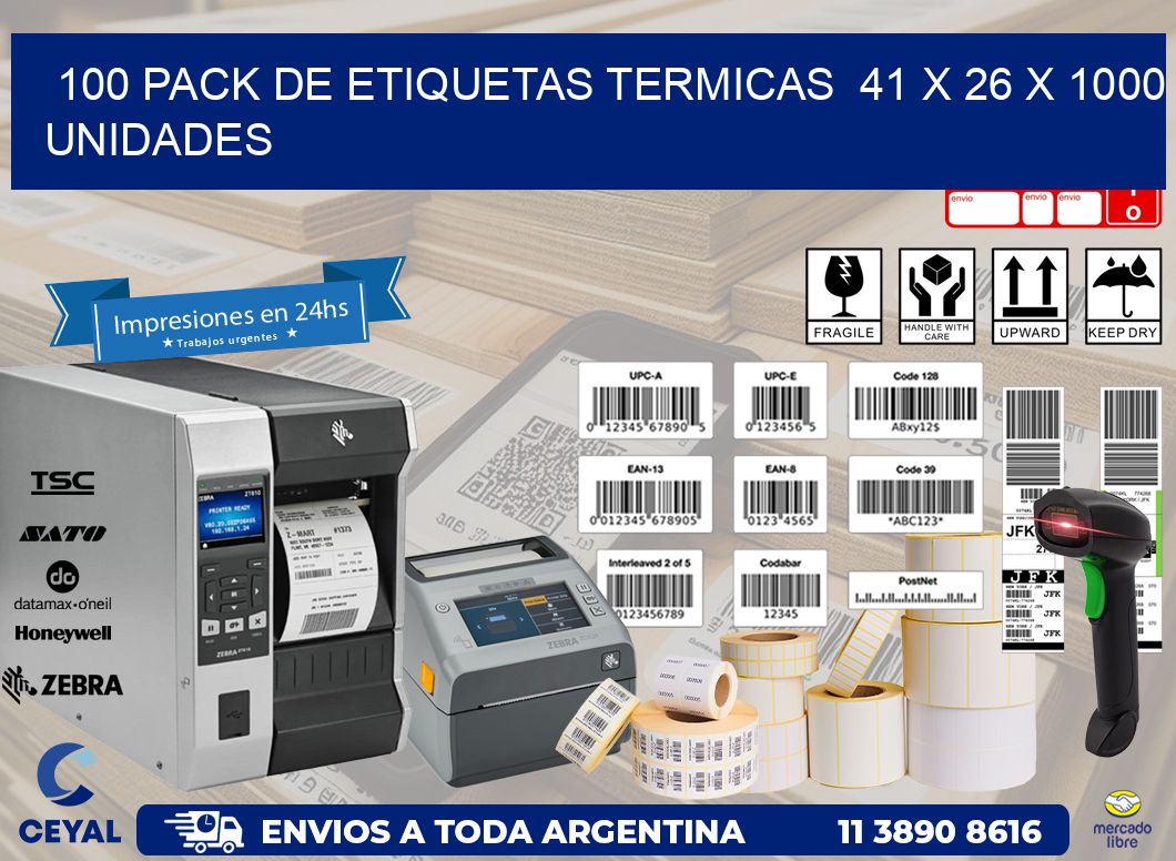 100 PACK DE ETIQUETAS TERMICAS  41 x 26 X 1000 UNIDADES