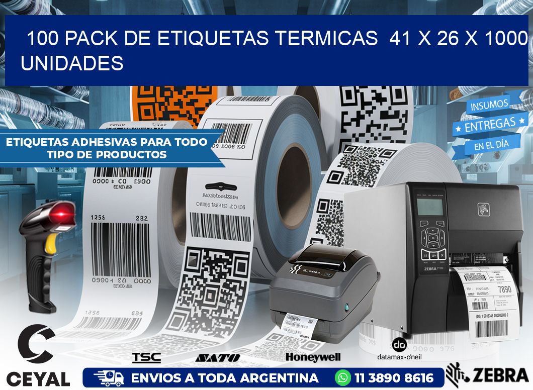 100 PACK DE ETIQUETAS TERMICAS  41 x 26 X 1000 UNIDADES