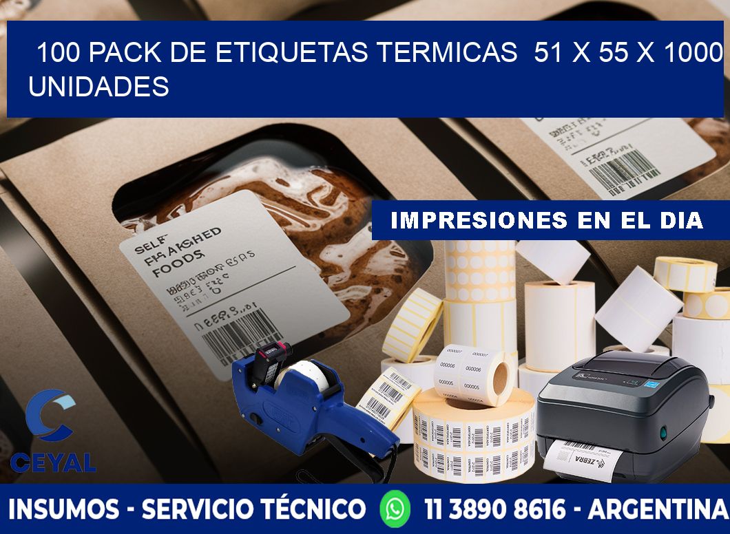 100 PACK DE ETIQUETAS TERMICAS  51 x 55 X 1000 UNIDADES