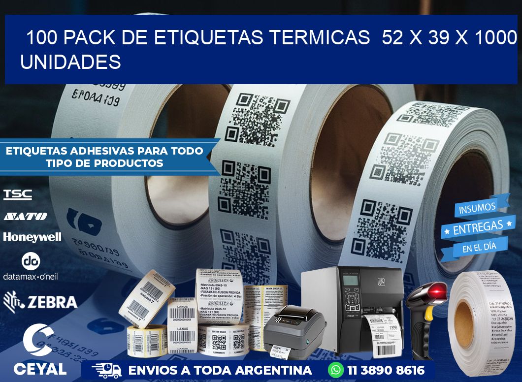 100 PACK DE ETIQUETAS TERMICAS  52 x 39 X 1000 UNIDADES