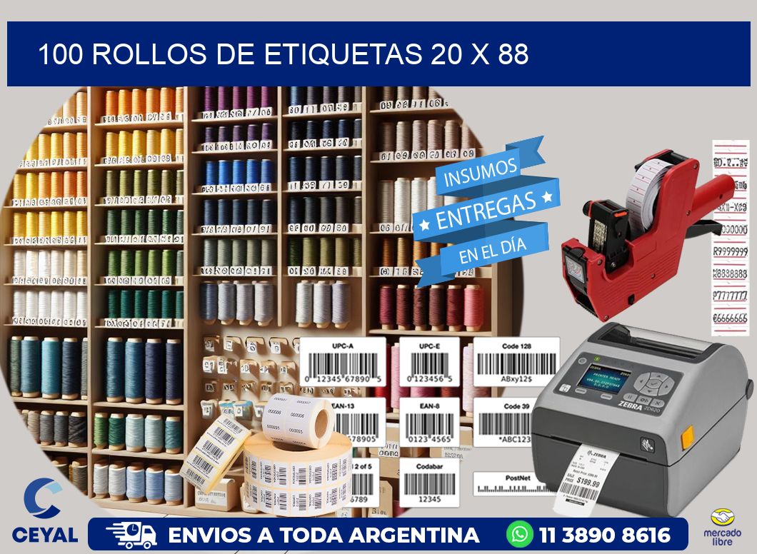 100 ROLLOS DE ETIQUETAS 20 x 88