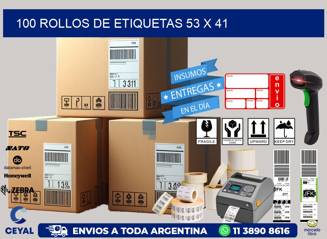 100 ROLLOS DE ETIQUETAS 53 x 41