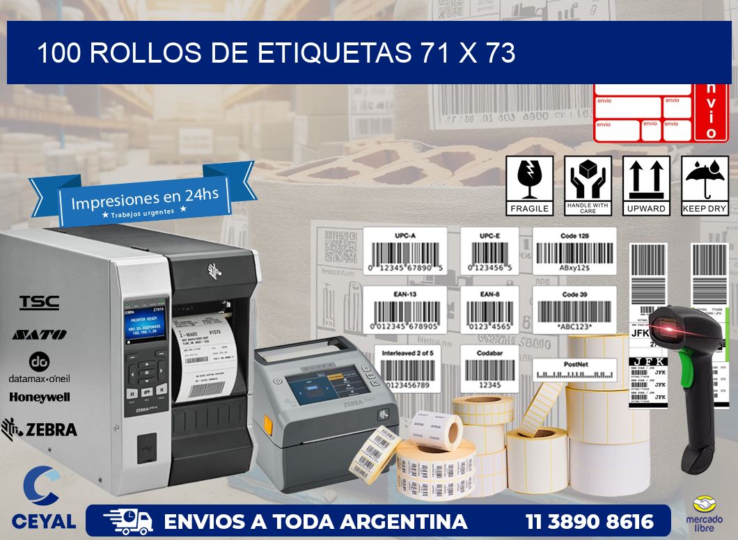100 ROLLOS DE ETIQUETAS 71 x 73