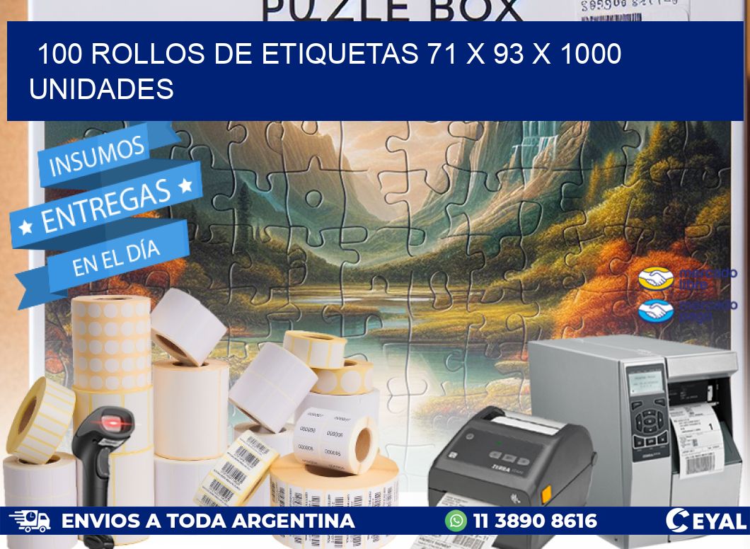 100 ROLLOS DE ETIQUETAS 71 x 93 X 1000 UNIDADES