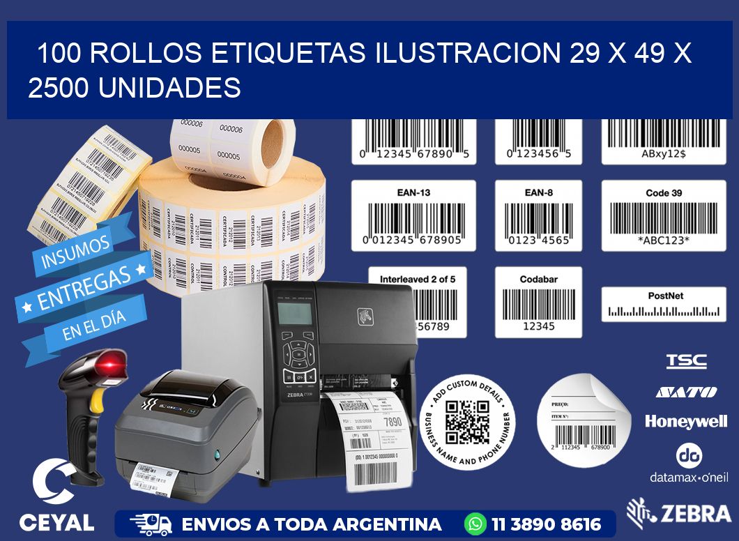 100 ROLLOS ETIQUETAS ILUSTRACION 29 x 49 X 2500 UNIDADES