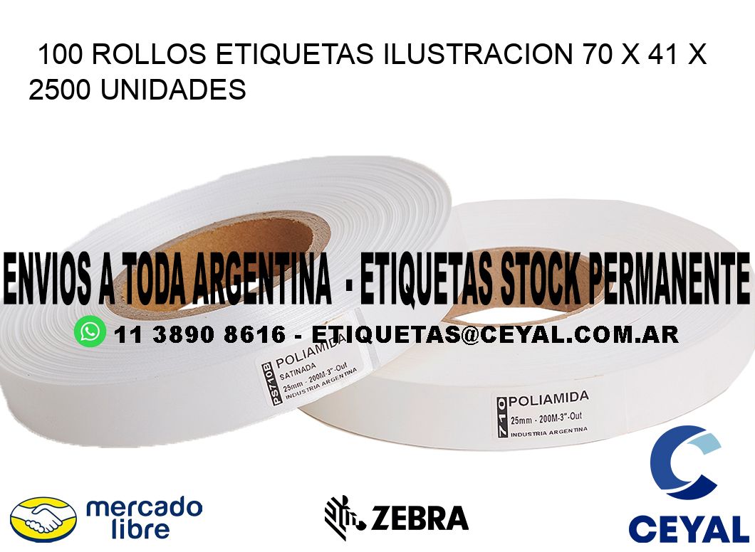 100 ROLLOS ETIQUETAS ILUSTRACION 70 x 41 X 2500 UNIDADES