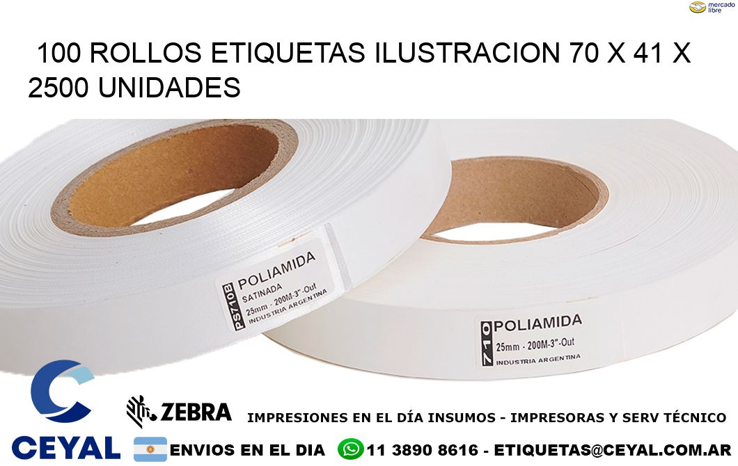 100 ROLLOS ETIQUETAS ILUSTRACION 70 x 41 X 2500 UNIDADES