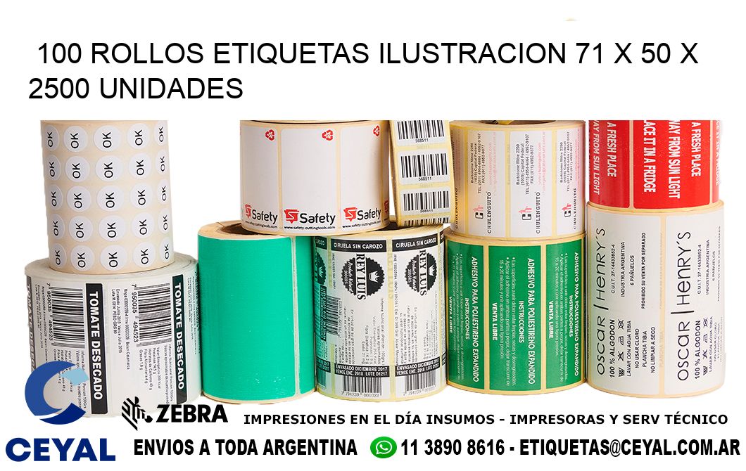 100 ROLLOS ETIQUETAS ILUSTRACION 71 x 50 X 2500 UNIDADES