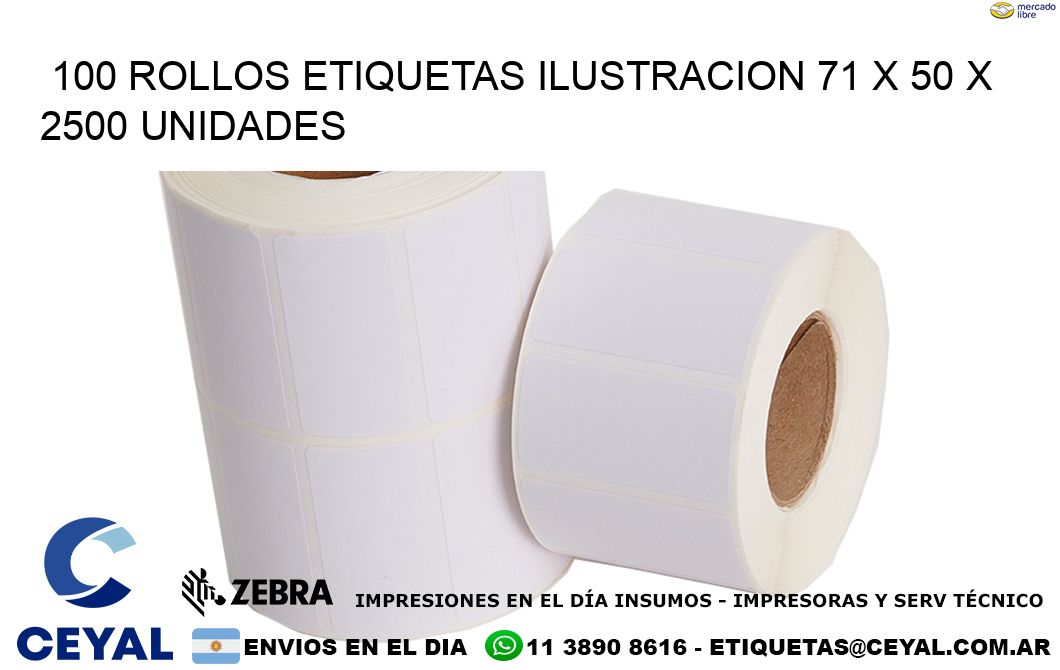 100 ROLLOS ETIQUETAS ILUSTRACION 71 x 50 X 2500 UNIDADES