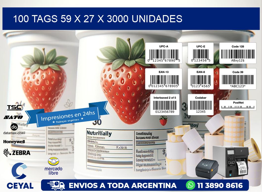 100 TAGS 59 x 27 X 3000 UNIDADES