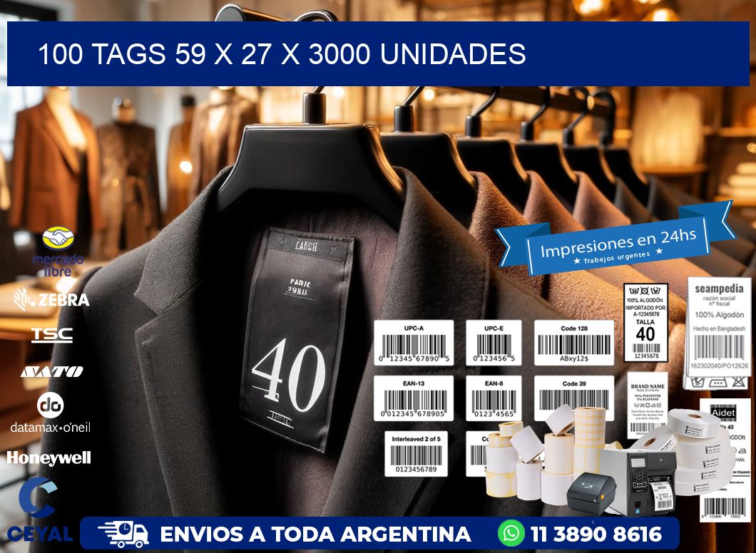 100 TAGS 59 x 27 X 3000 UNIDADES