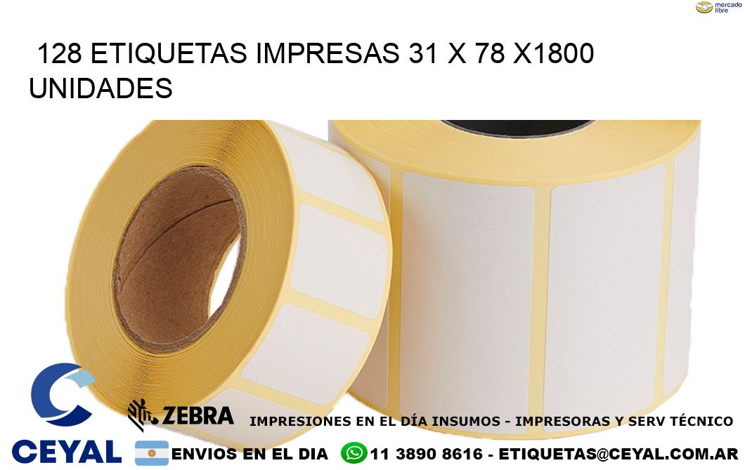 128 ETIQUETAS IMPRESAS 31 x 78 X1800 UNIDADES