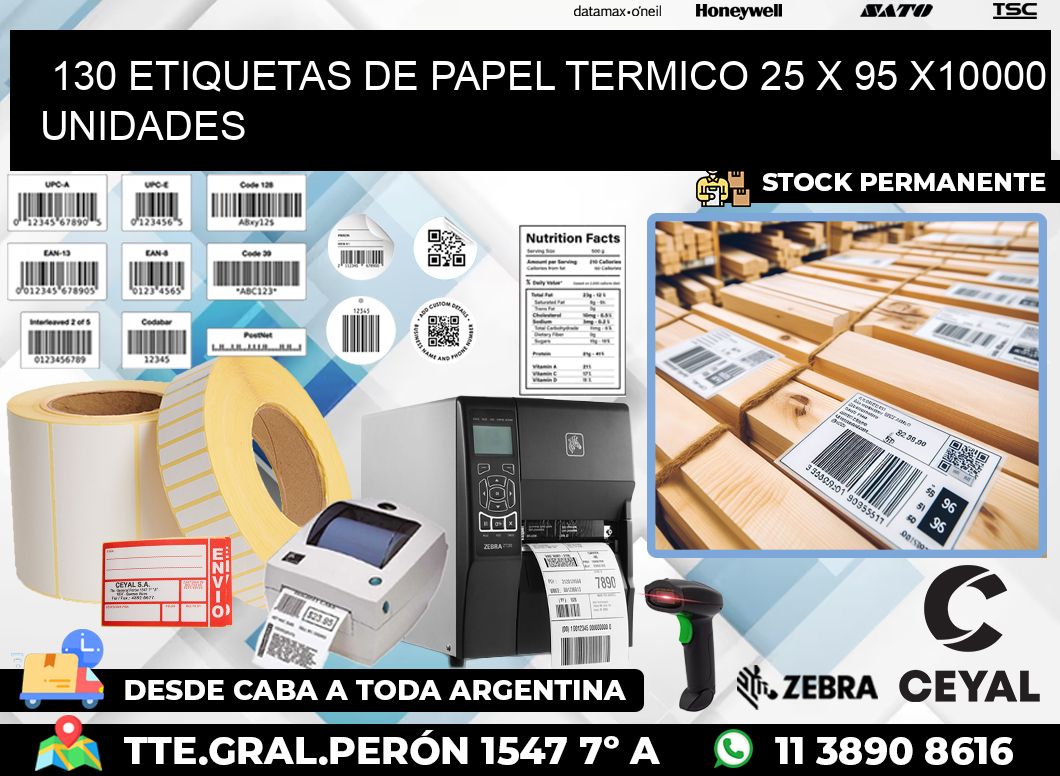 130 ETIQUETAS DE PAPEL TERMICO 25 x 95 X10000 UNIDADES