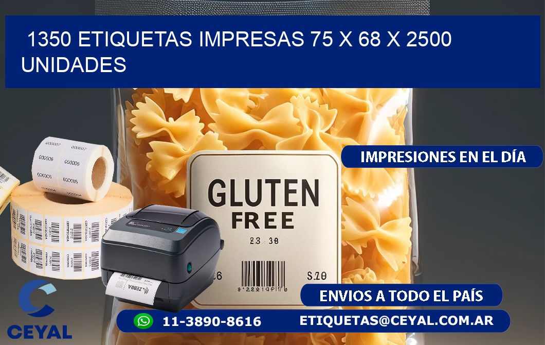 1350 ETIQUETAS IMPRESAS 75 x 68 X 2500 UNIDADES