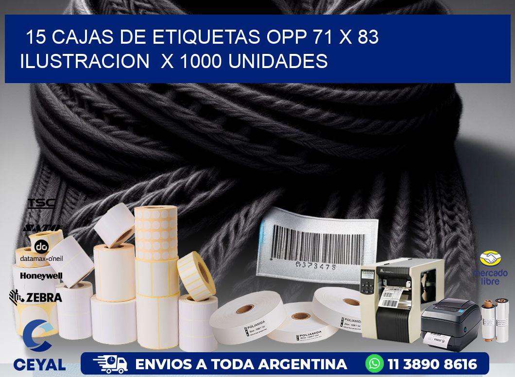 15 CAJAS DE ETIQUETAS OPP 71 x 83 ILUSTRACION  X 1000 UNIDADES