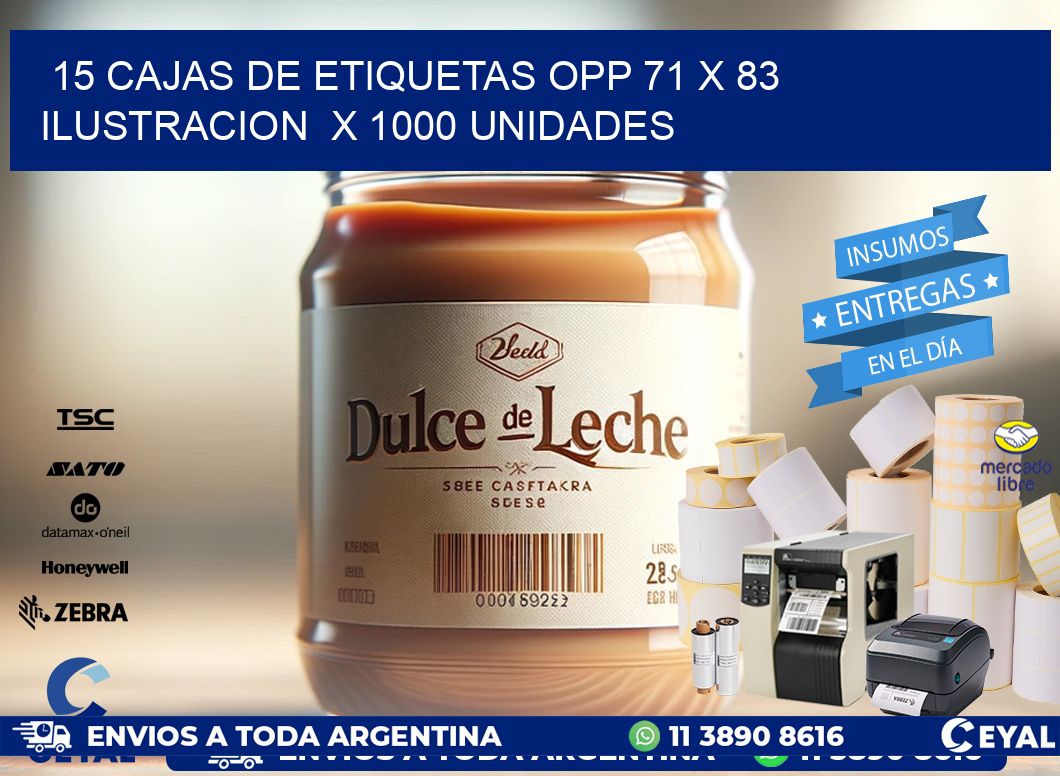 15 CAJAS DE ETIQUETAS OPP 71 x 83 ILUSTRACION  X 1000 UNIDADES