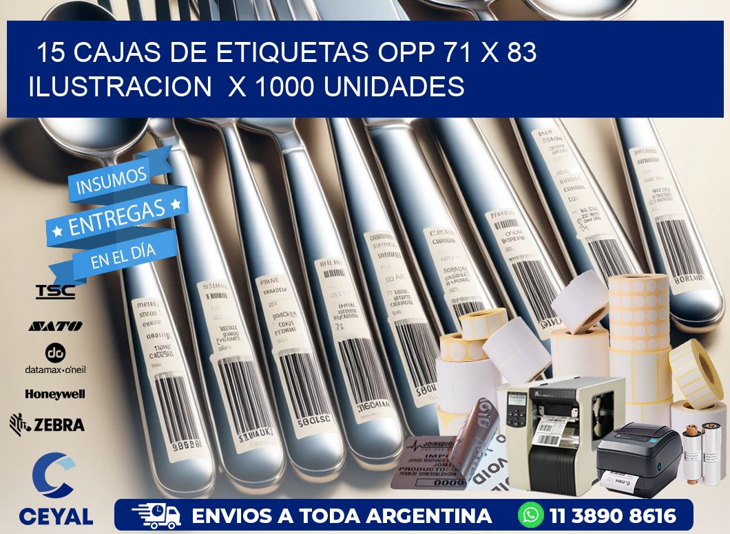 15 CAJAS DE ETIQUETAS OPP 71 x 83 ILUSTRACION  X 1000 UNIDADES