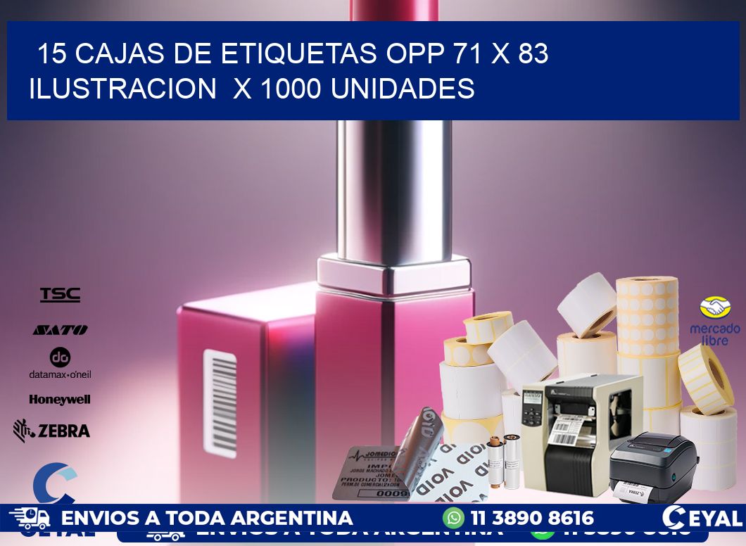 15 CAJAS DE ETIQUETAS OPP 71 x 83 ILUSTRACION  X 1000 UNIDADES