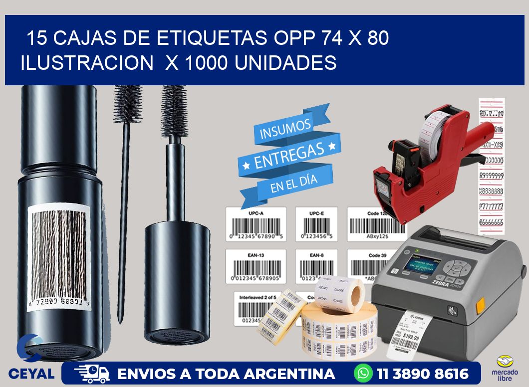 15 CAJAS DE ETIQUETAS OPP 74 x 80 ILUSTRACION  X 1000 UNIDADES