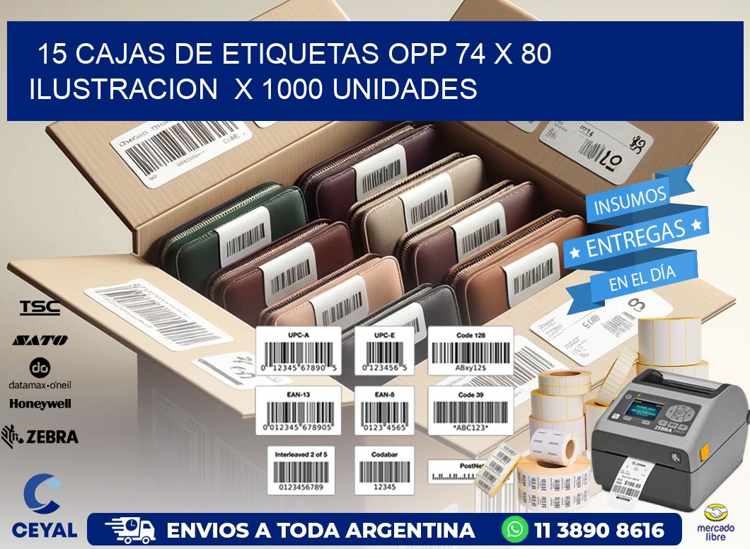 15 CAJAS DE ETIQUETAS OPP 74 x 80 ILUSTRACION  X 1000 UNIDADES