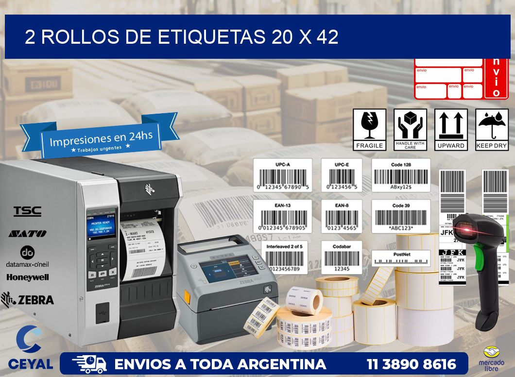 2 ROLLOS DE ETIQUETAS 20 x 42